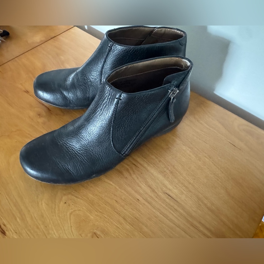 Dansko Black Leather Ankle Booties